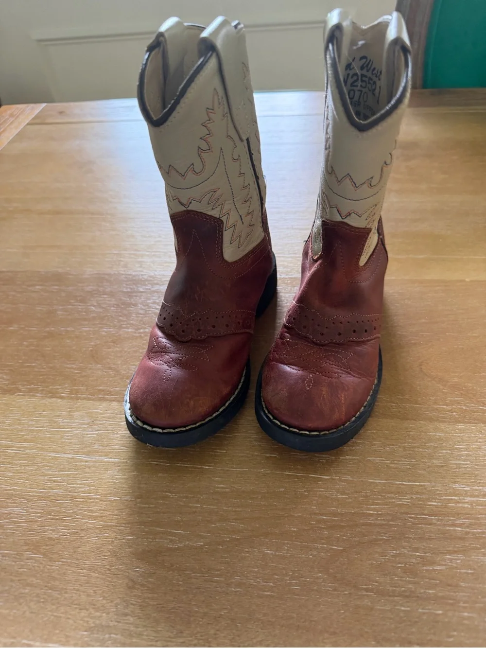 Old West Kids Two-Tone Cowboy Boots - Red and Cream